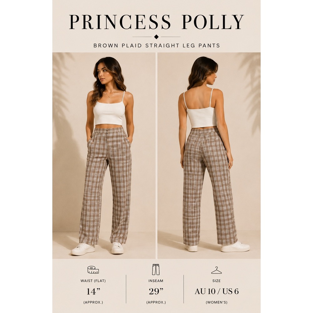 Princess Polly Plaid Wide Leg Pants Tan Cream Sz 6